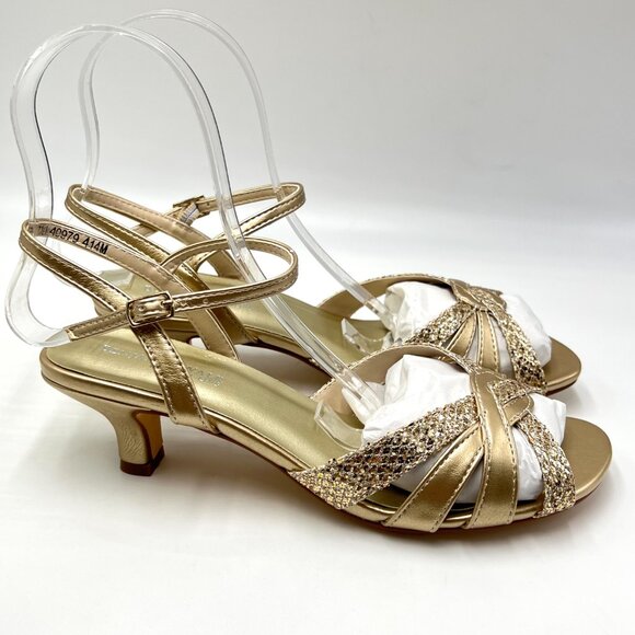 Touch Ups Womens 7.5M Jane Champagne Gold Kitten Heels Dress Sandals Shoes 414M - Picture 1 of 14